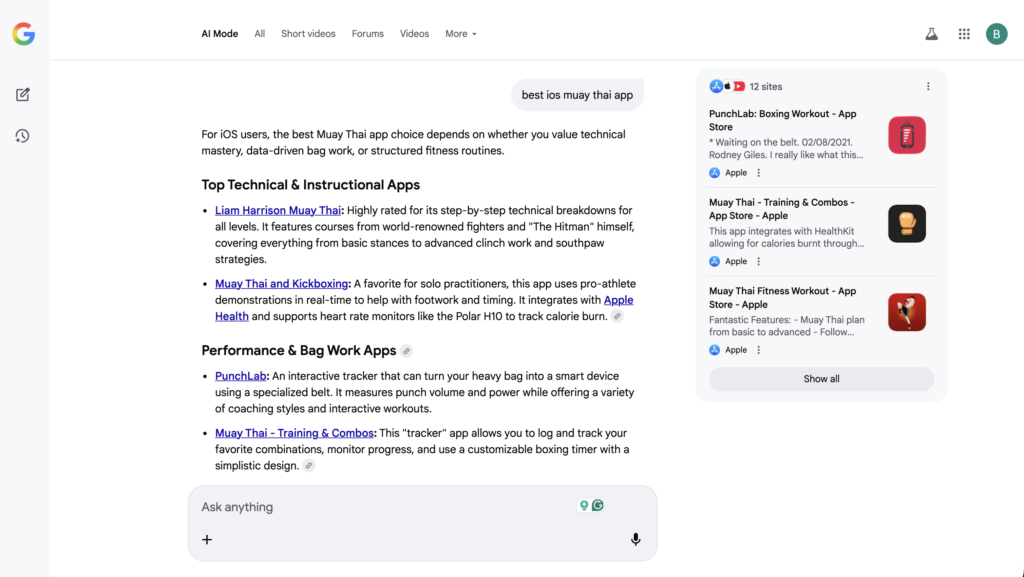 Fan out query example: Best Muay Thai app